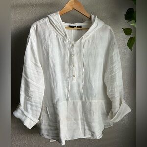 Tahari Women's White Hooded Pullover Blouse